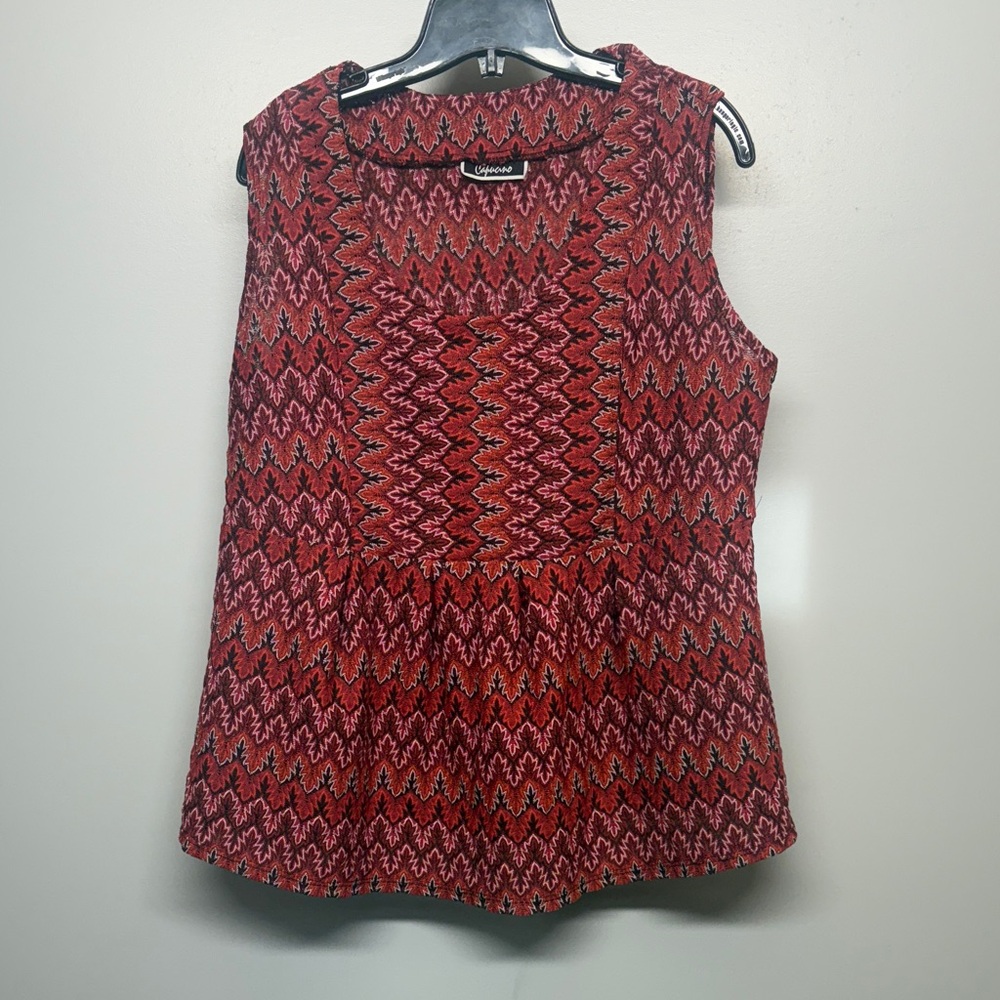 Aztec Inspired Red Patterned Sleeveless Flared Blouse SIZE XL
